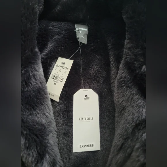 NEW NWT Beautiful Express reversible faux fur and leather coat-Black-XS - Picture 2 of 4